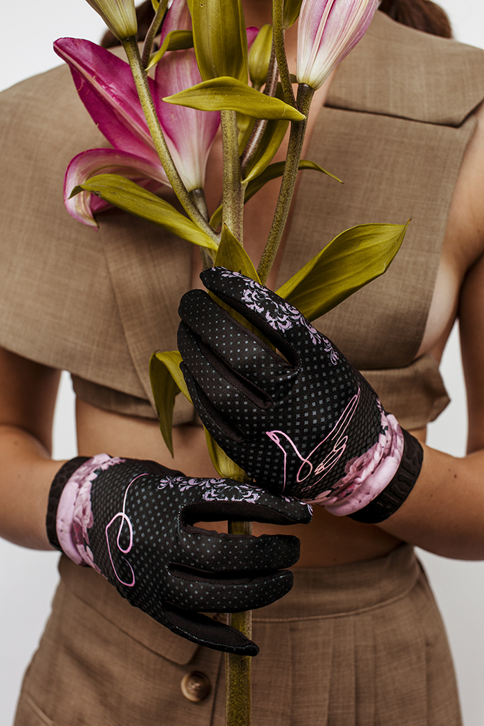 gants pour femme rose et noir