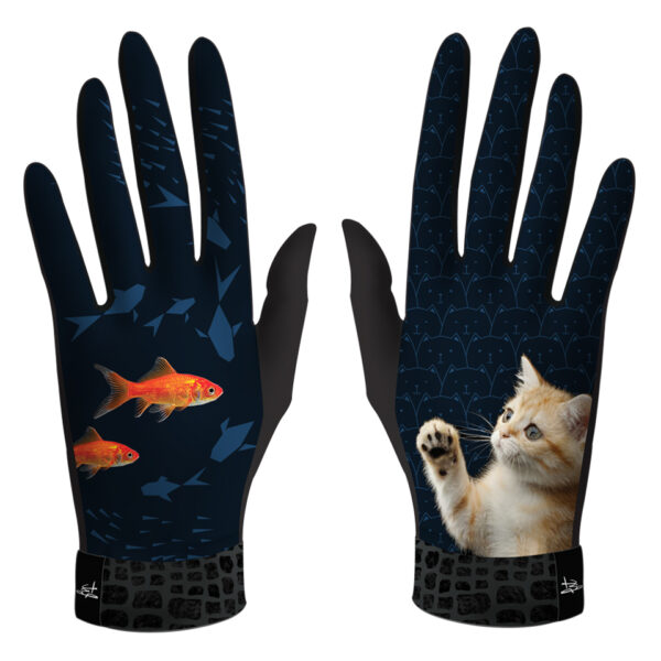 gants pour femme bleu nuit avec chat