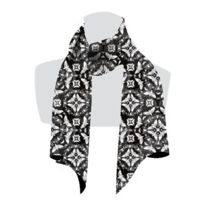 MINIATURE écharpe microfibre motif nymphe gris - noir et blanc - motif kaleidoscope, papillon