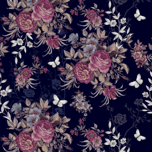 Dessin avec des roses et aubriètes. Dans les tons de bleu et de rose.