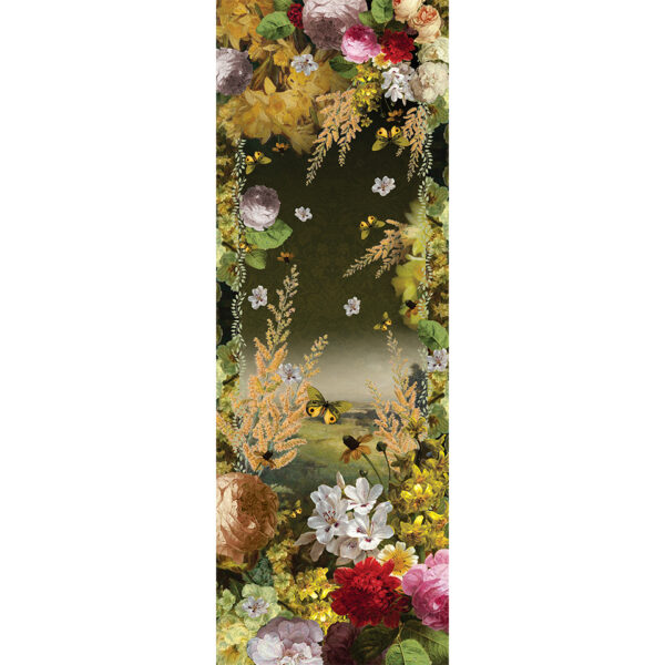 Grande écharpe cachemire Motif JONQUILLE kaki motif floral