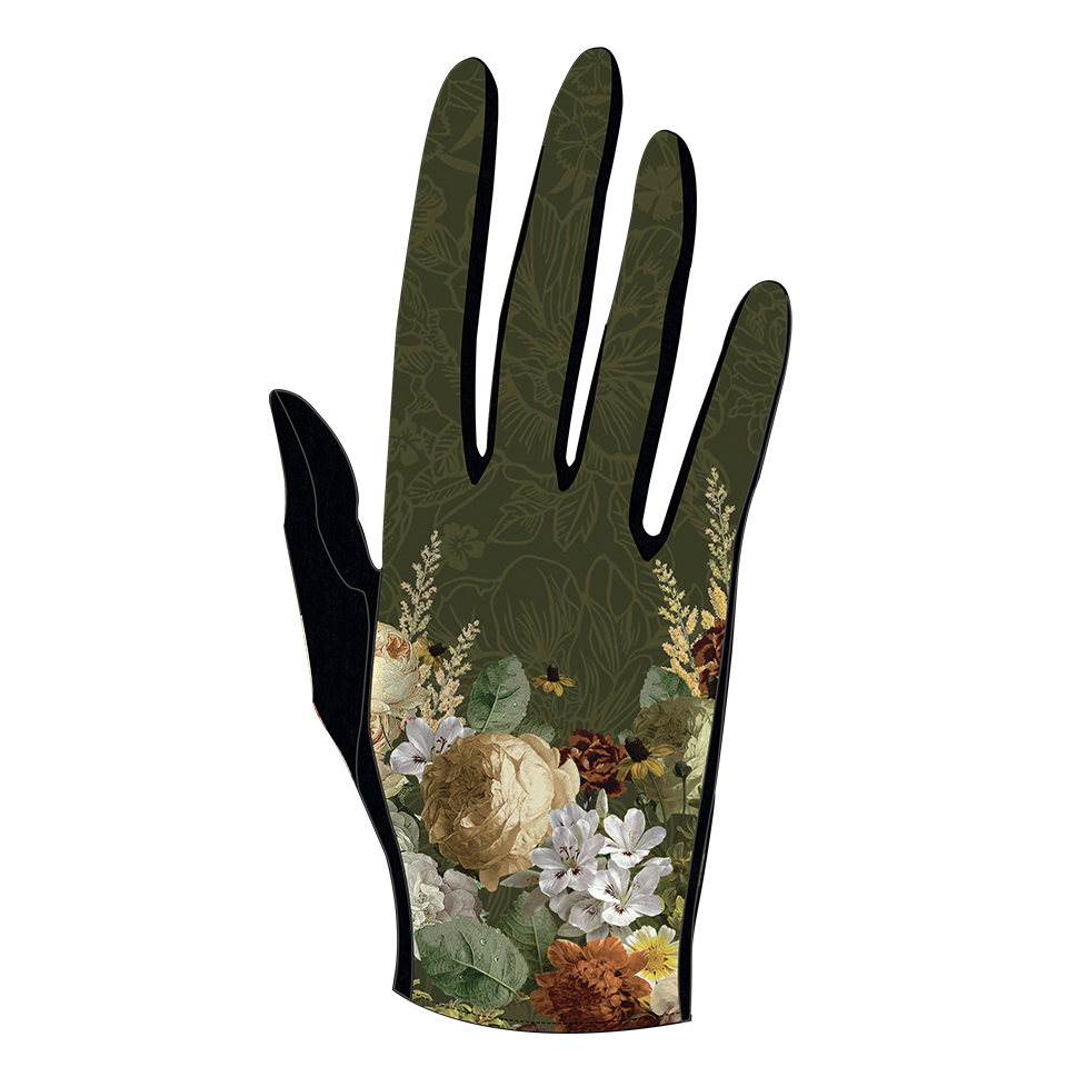 Gants paume laine motif JONQUILLE couleur kaki