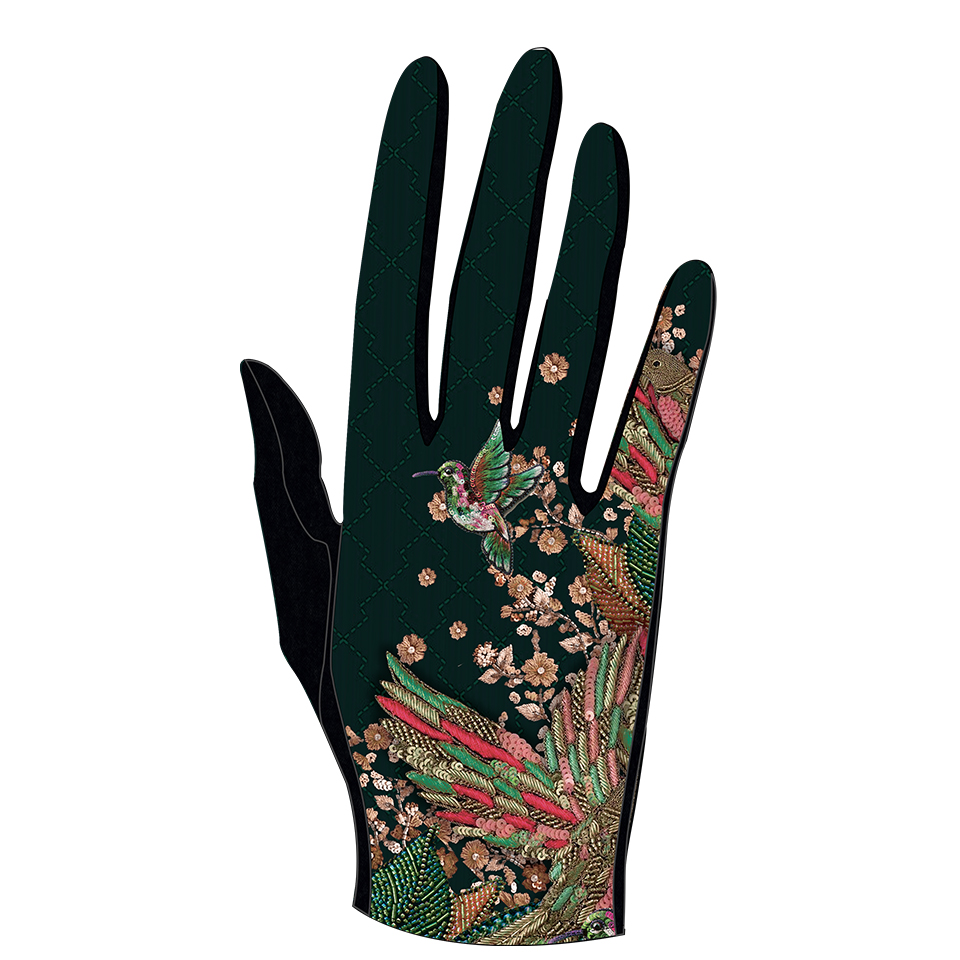 Gants paume laine Motif LAURUS inspiration naturelle vert