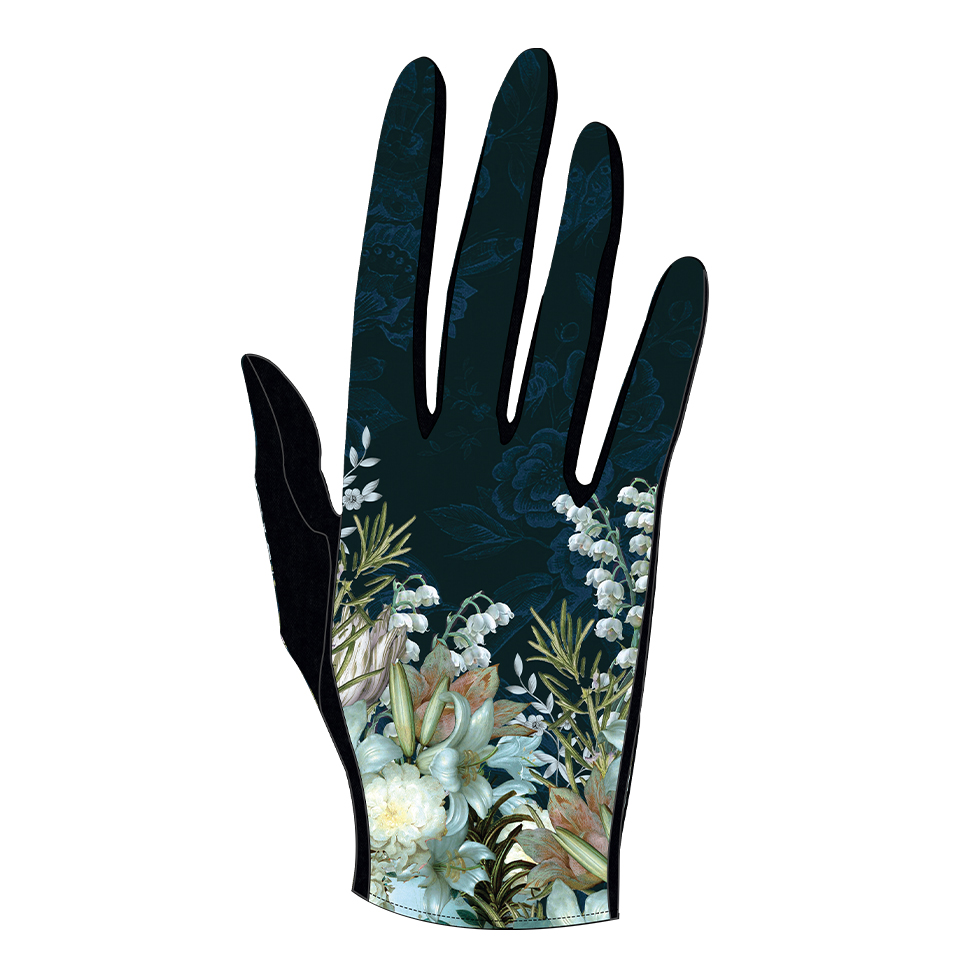 Gants paume laine femme Motif MUGUET inspiration florale bleu