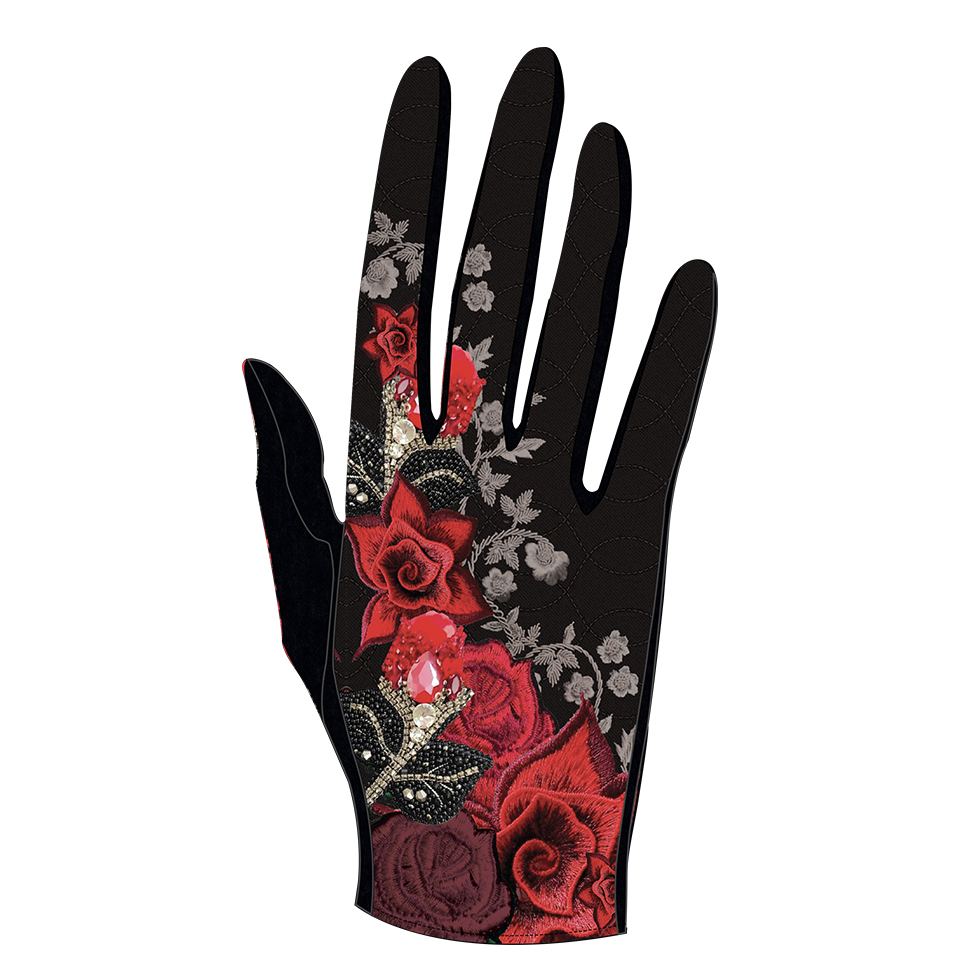 Gants paume laine Motif ROSA noir et rouge laine et microfibre doublé