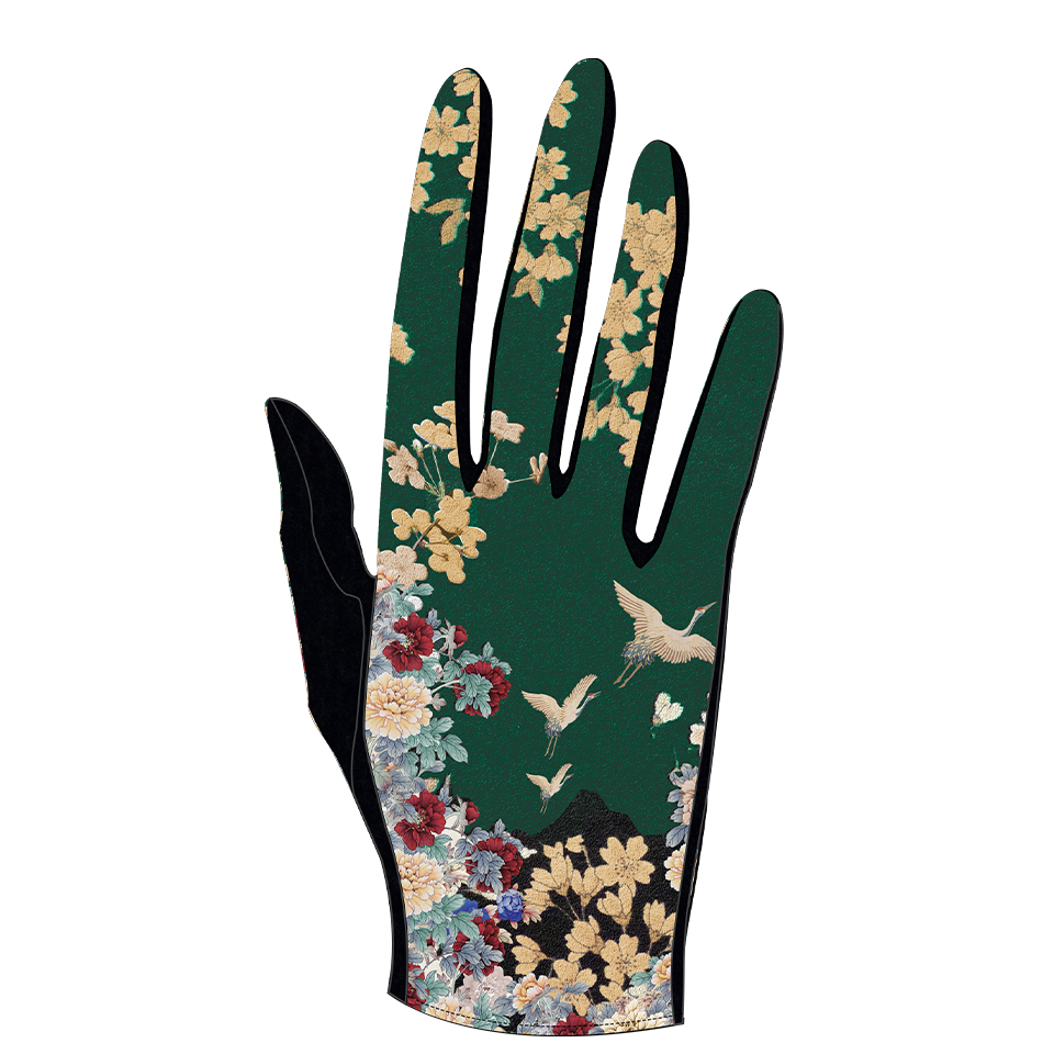 Gants paume laine Motif SAGI vert laine et microfibre doublé