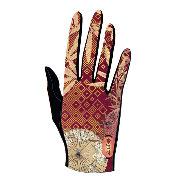 Gants paume laine Motif TAKE rouge inspiration japonaise laine et microfibre doublé