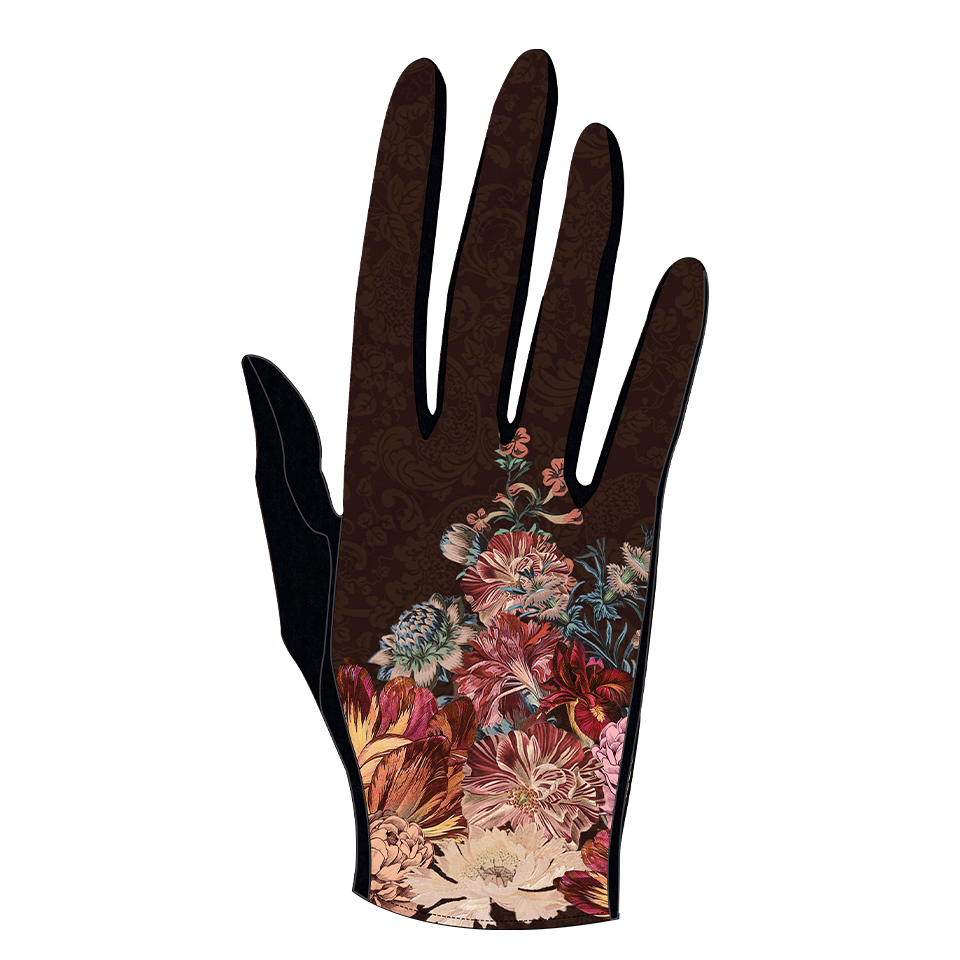 Gants paume laine Motif TULIPE inspiration florale marron rouge