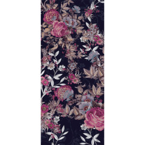 Snood laine femme. Dessin avec des roses et aubriètes. Dans les tons de bleu et de rose.