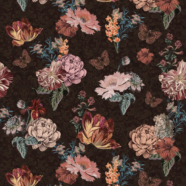 MINIATURE all over motif TULIPE inspiration florale marron