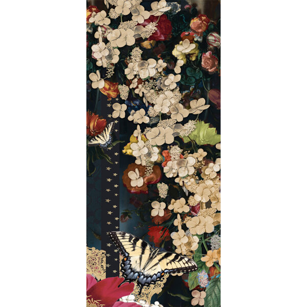 Snood laine motif HANA inspiration florale noir et jaune