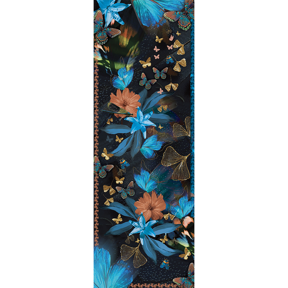 grande écharpe cachemire bleu