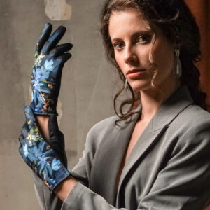 Gants femme paume laine motif COSMOS BLEU