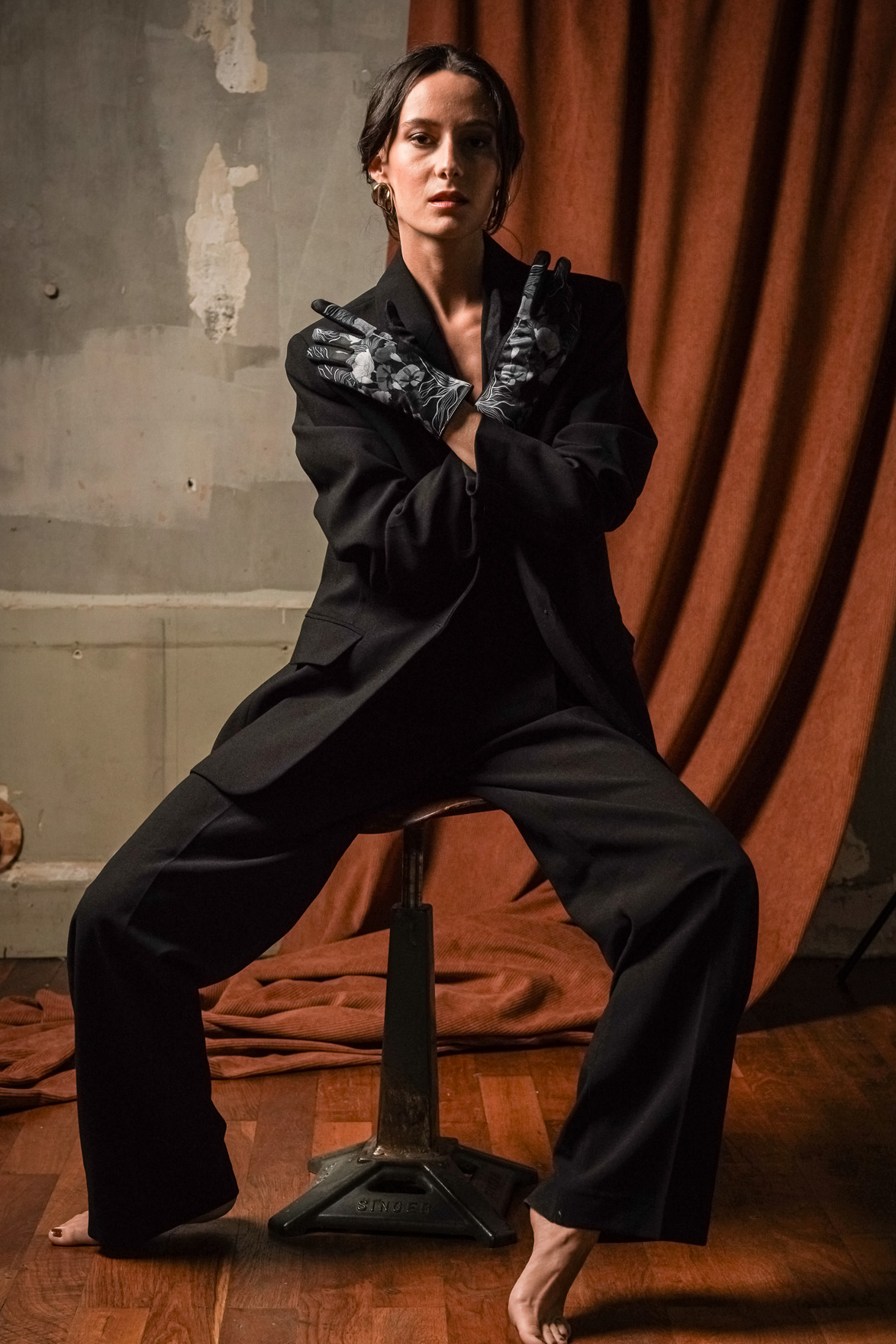 Gants jersey taille unique HIBISCUS NOIR – Image 3