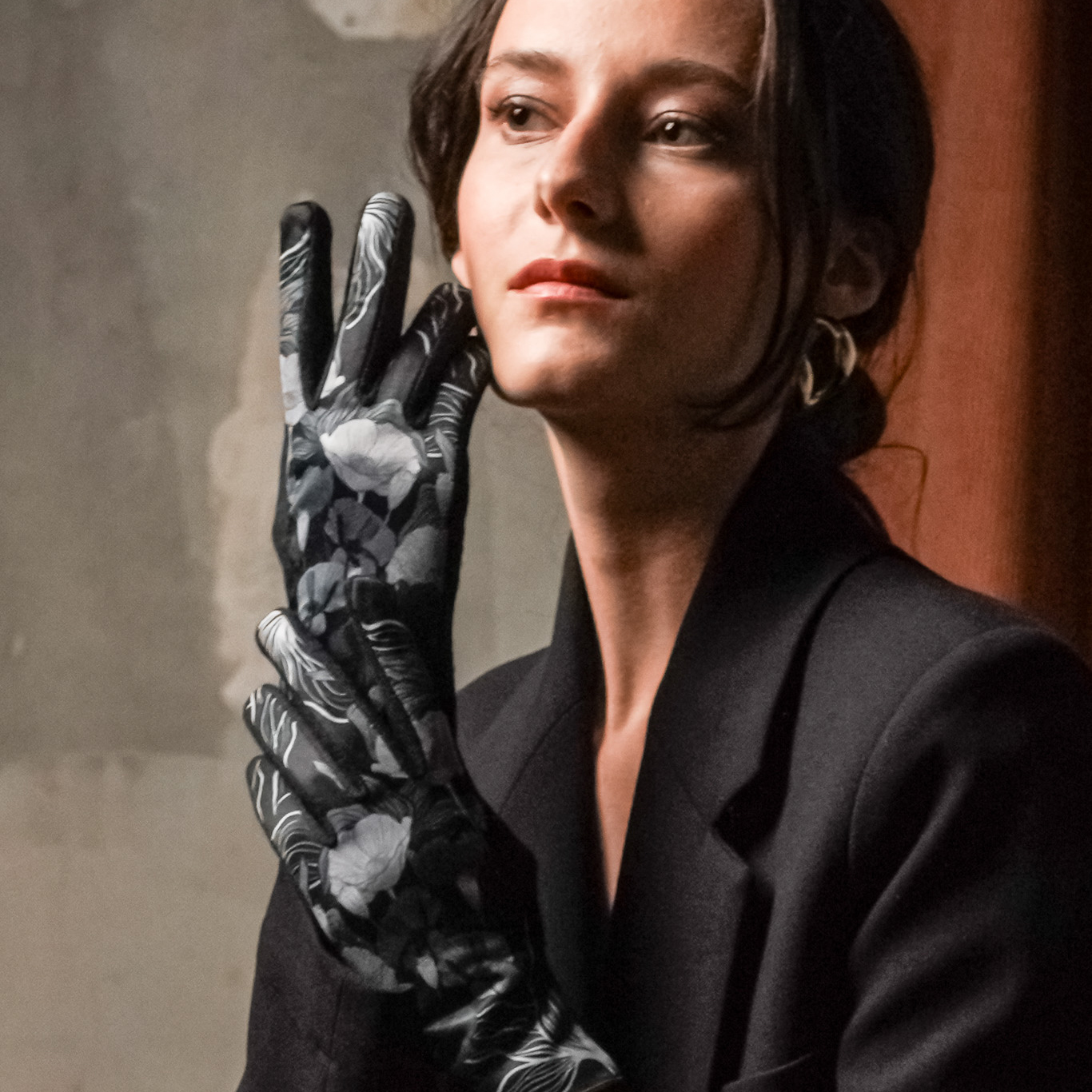 Gants femme en laine HIBISCUS NOIR