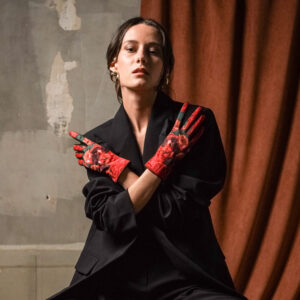 Gants femme en laine HIBISCUS ROUGE