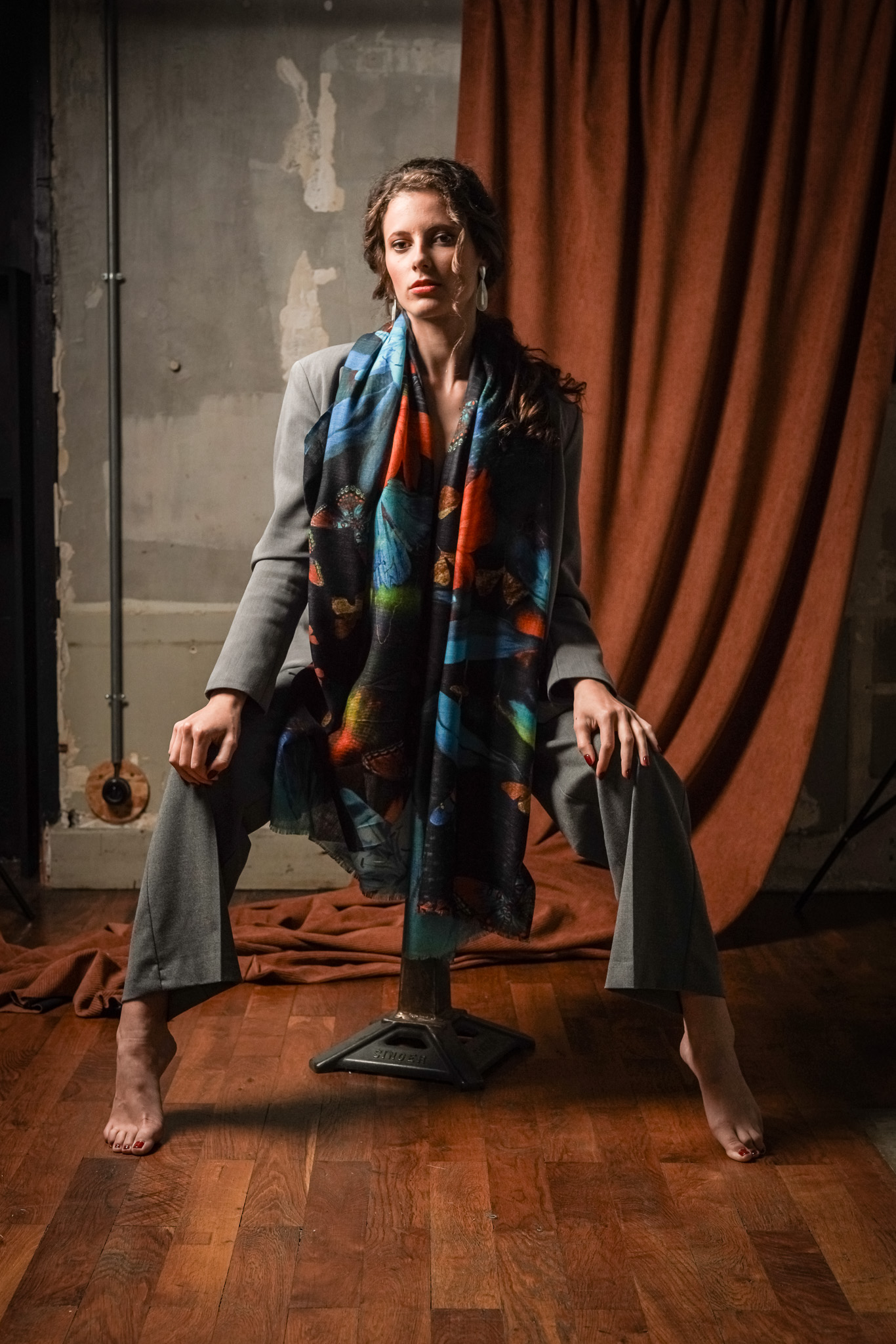 Grande écharpe cachemire COSMOS BLEU – Image 2